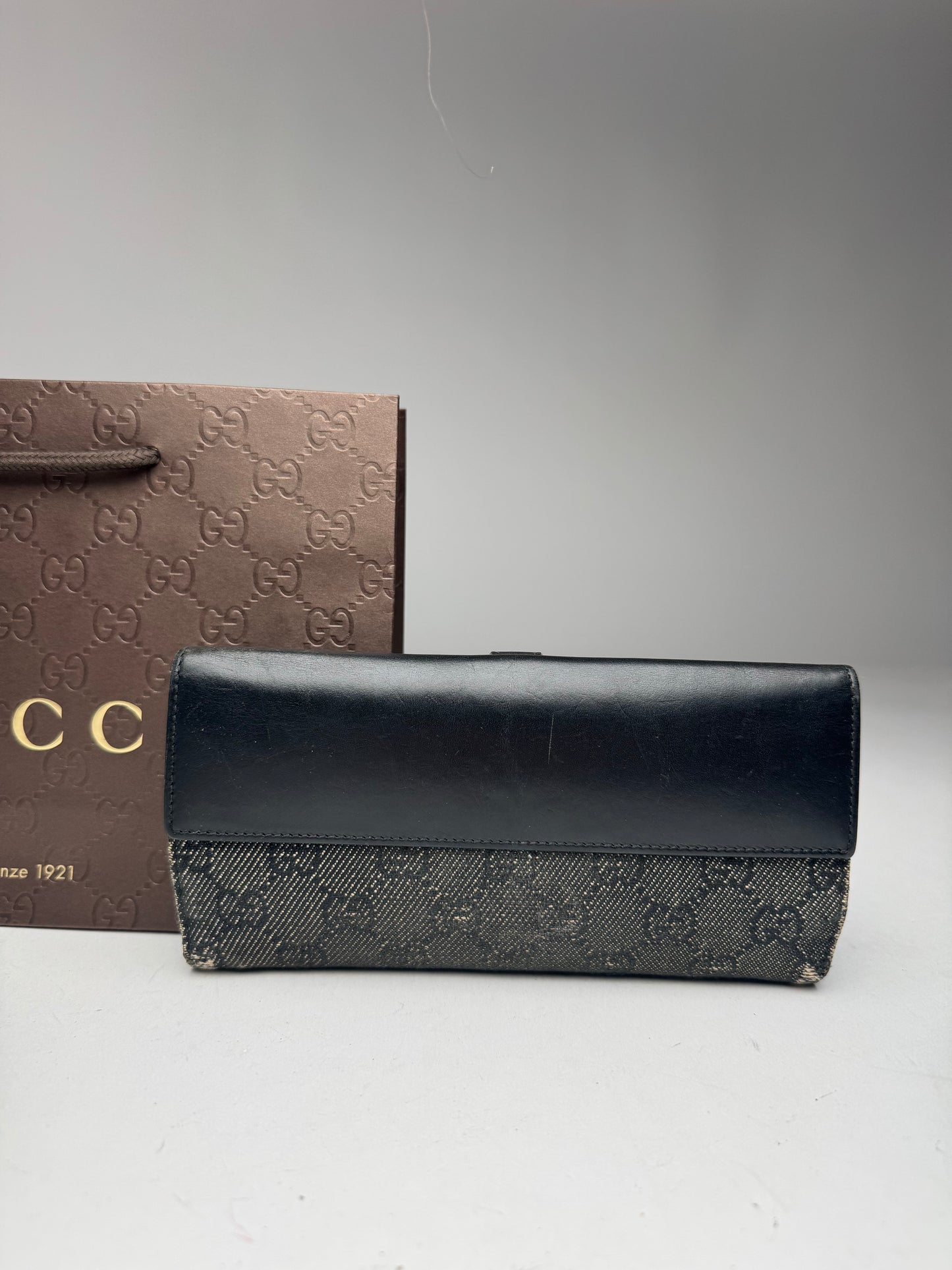 Vintage Gucci Jackie Monogram Leather Wallet Black