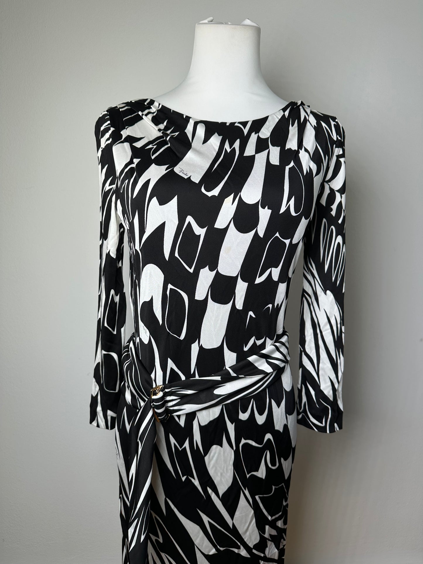 Vintage Pucci Abstract Print Rayon Dress Black White M