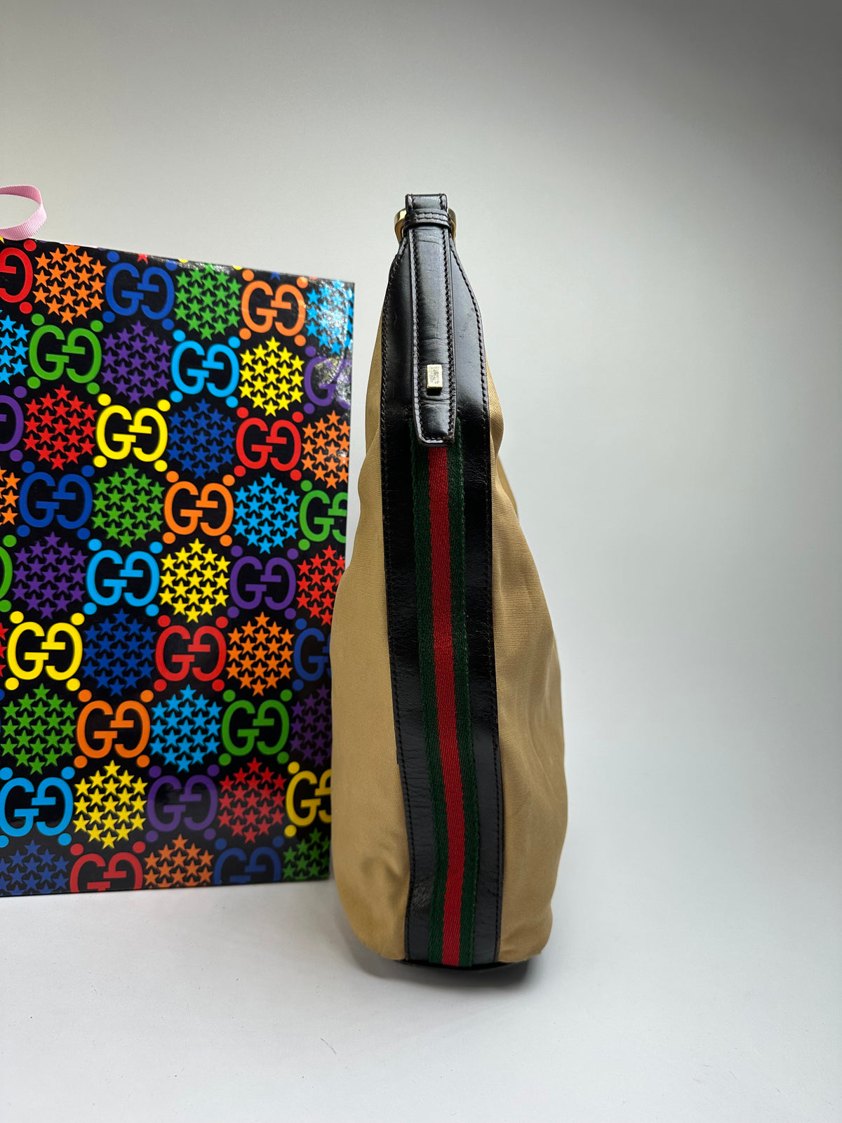 Vintage Gucci Canvas Hobo Bag Late 1990s Tan Black