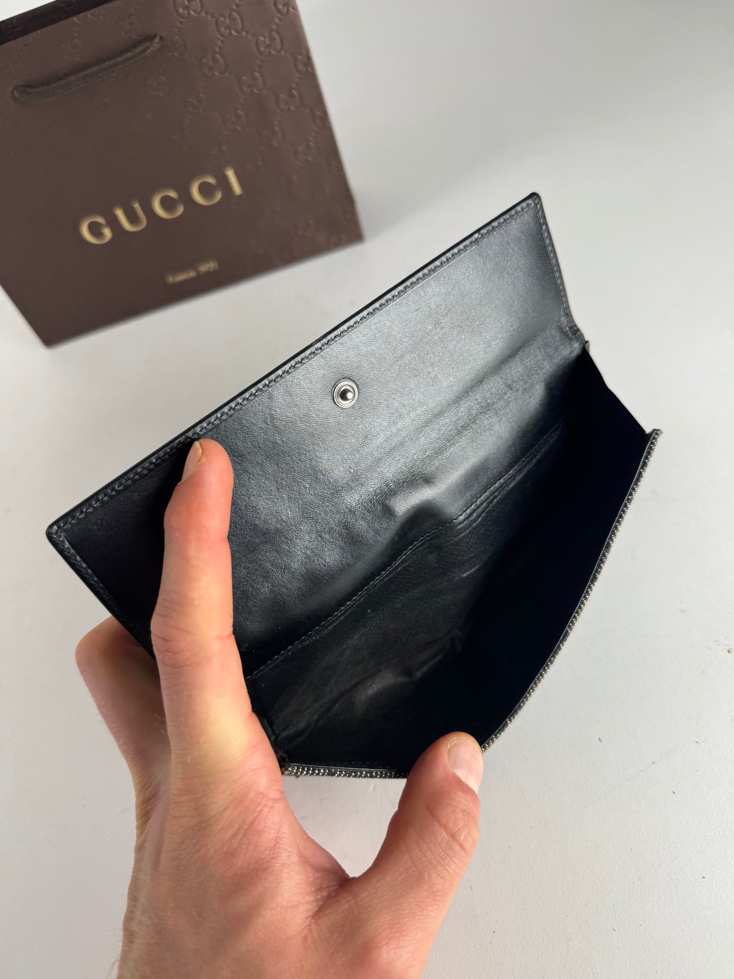 Vintage Gucci Jackie Monogram Leather Wallet Black