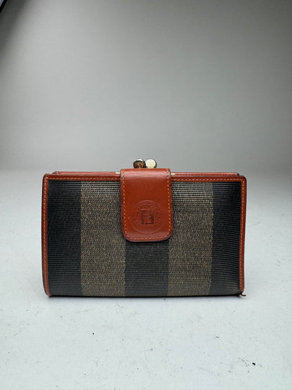 Vintage Fendi Roma Striped Leather wallet brown black gray