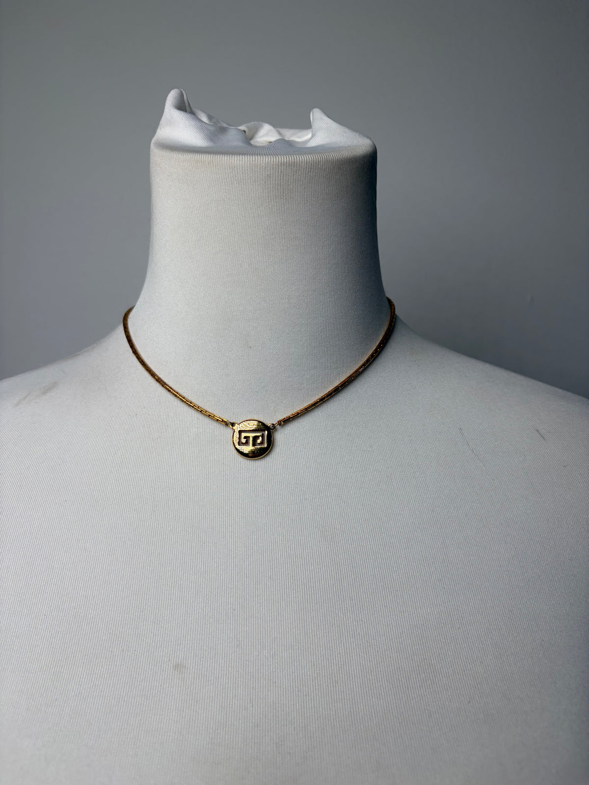 Vintage Givenchy Geometric GG Logo Necklace Late 1970s Gold