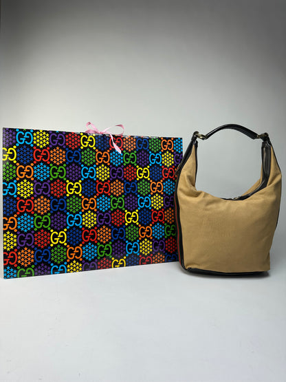 Vintage Gucci Canvas Hobo Bag Late 1990s Tan Black