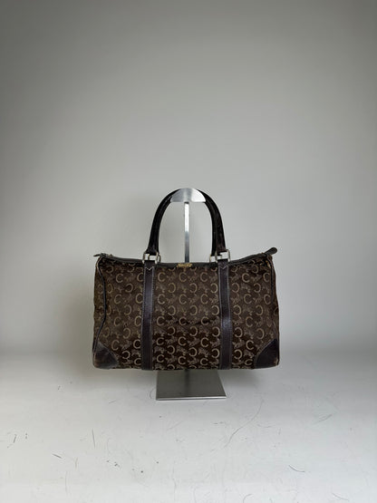 Vintage Celine C Monogram Canvas Tote Brown Beige Gold