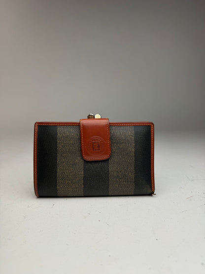 Vintage Fendi Roma Striped Leather wallet brown black gray