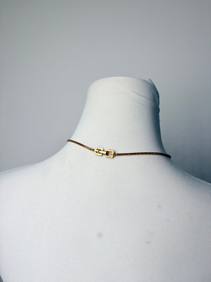 Vintage Givenchy Geometric GG Logo Necklace Late 1970s Gold