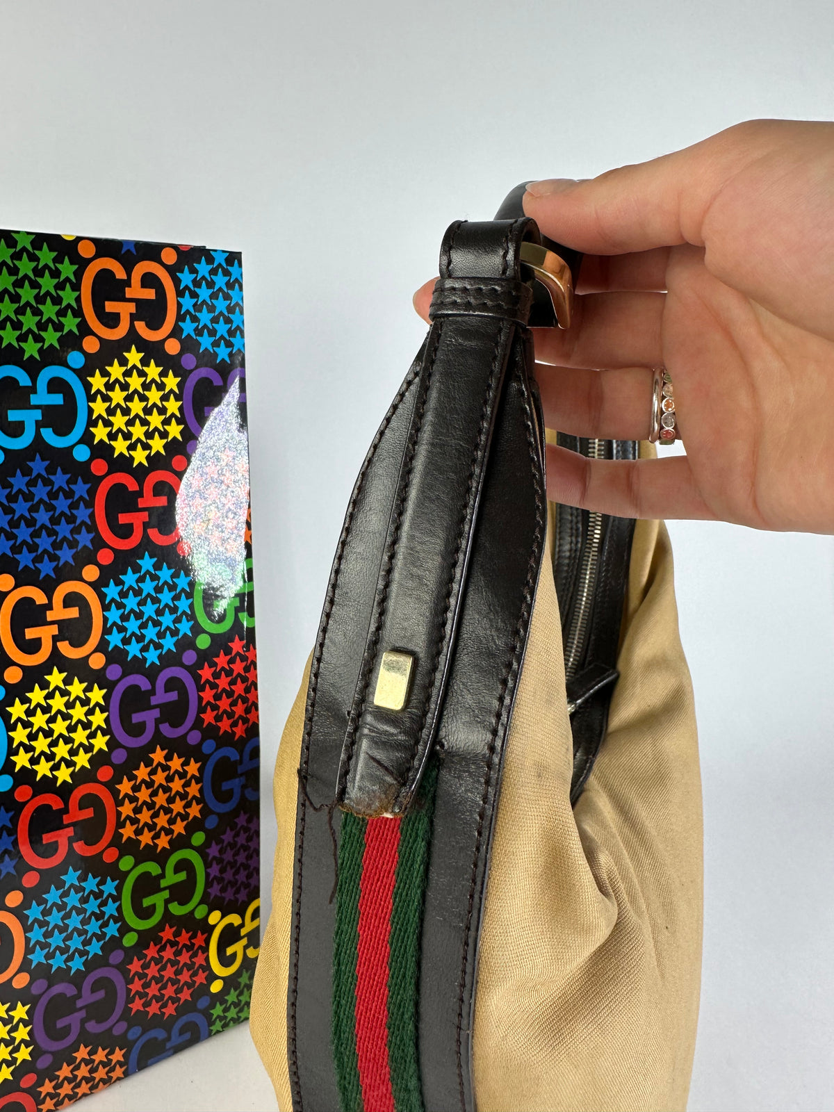 Vintage Gucci Canvas Hobo Bag Late 1990s Tan Black