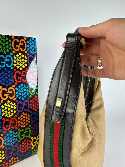 Vintage Gucci Canvas Hobo Bag Late 1990s Tan Black