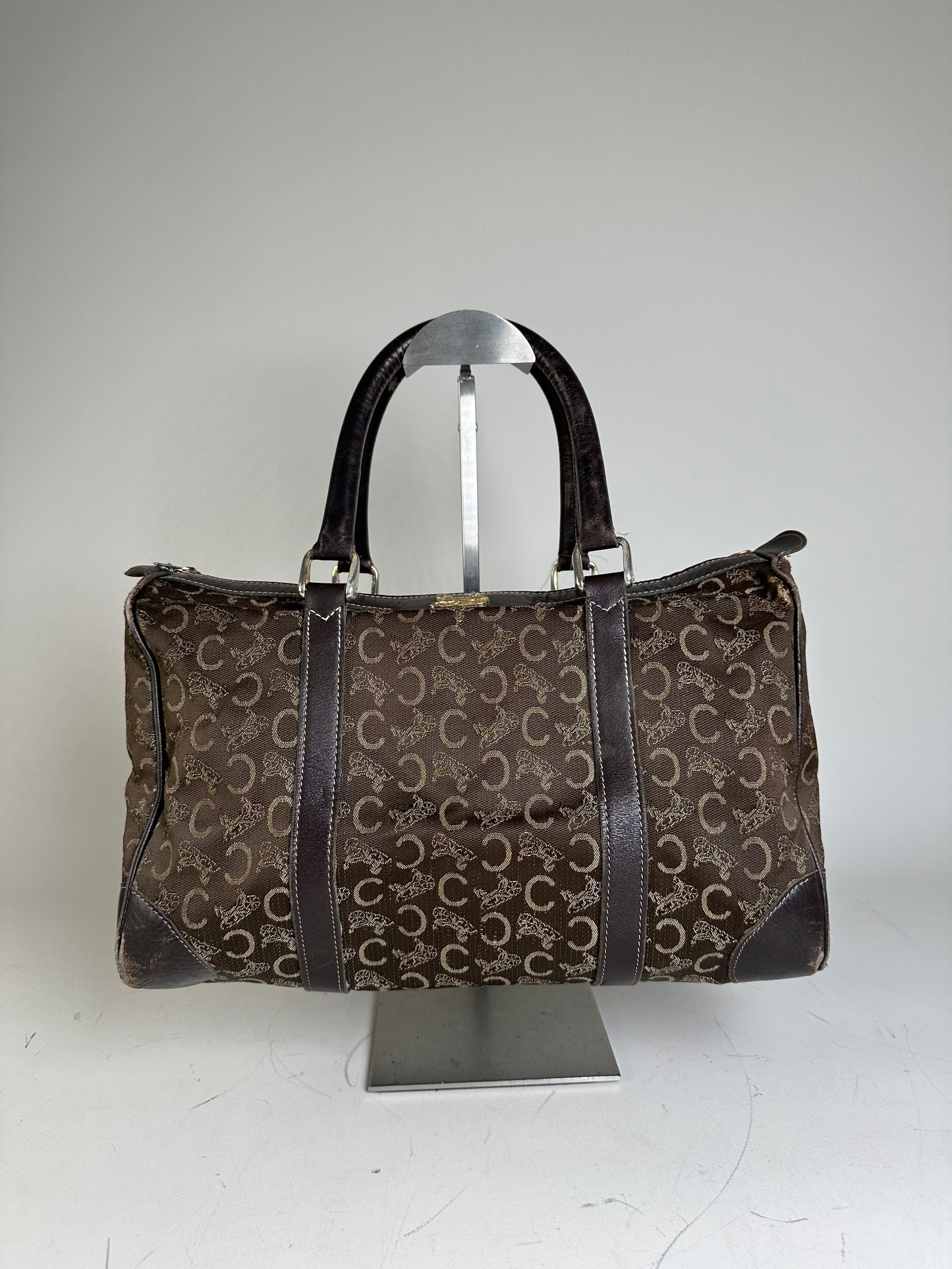 Vintage Celine C Monogram Canvas Tote Brown Beige Gold