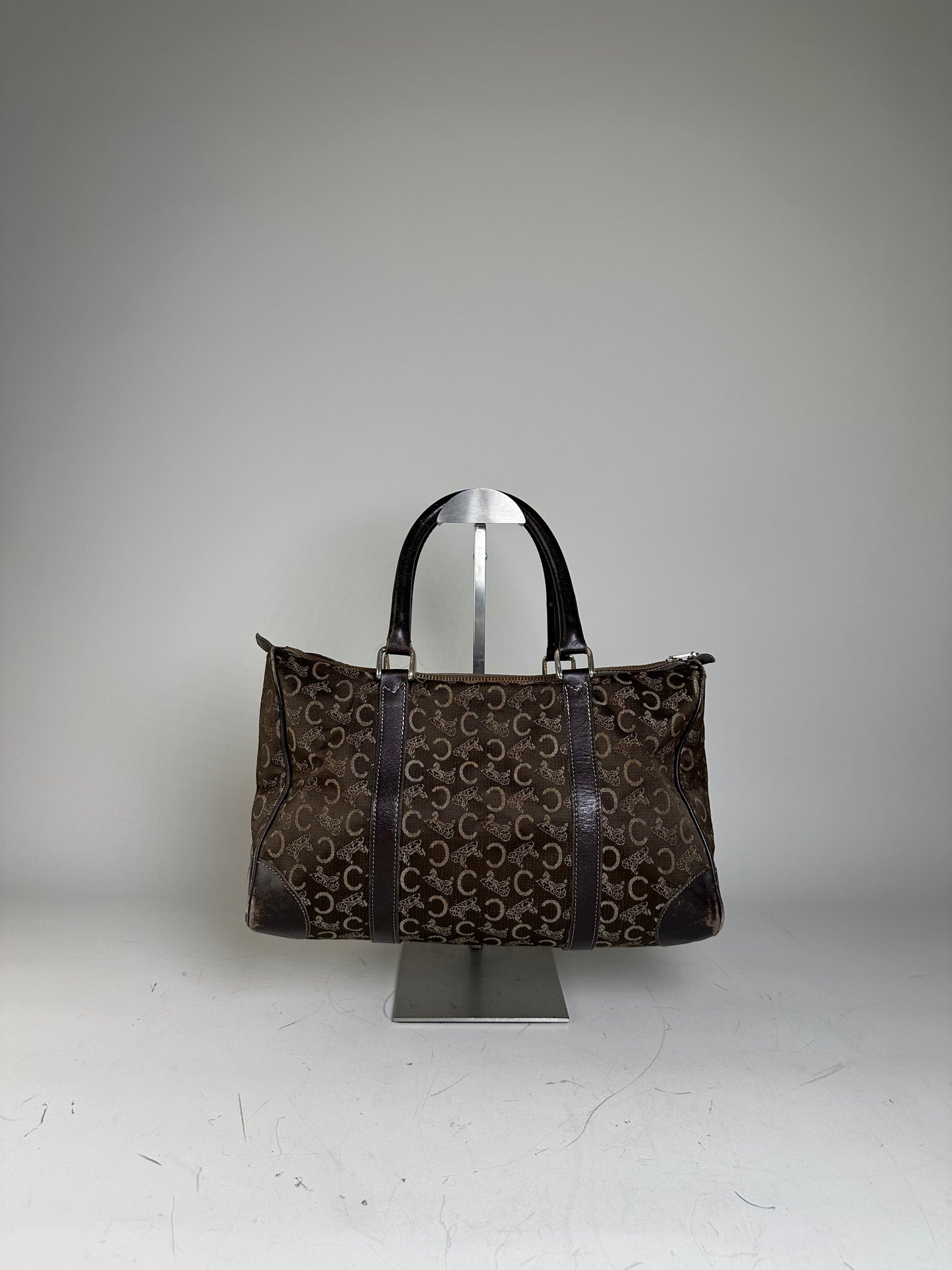 Vintage Celine C Monogram Canvas Tote Brown Beige Gold