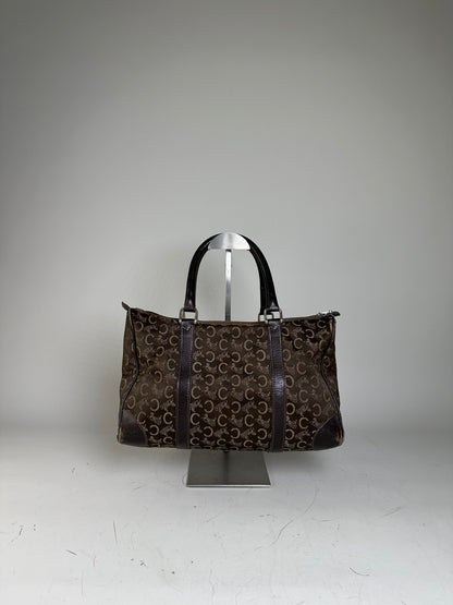 Vintage Celine C Monogram Canvas Tote Brown Beige Gold