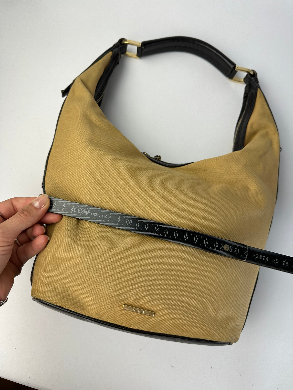 Vintage Gucci Canvas Hobo Bag Late 1990s Tan Black
