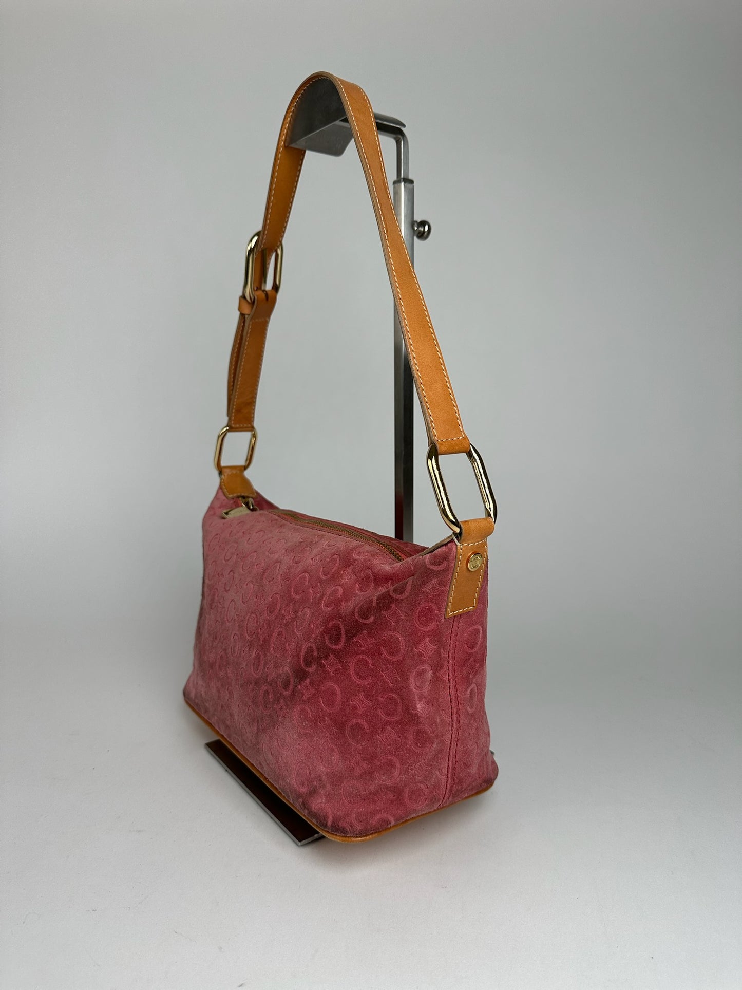 Vintage Celine Macadam Velour Leather Bag Pink