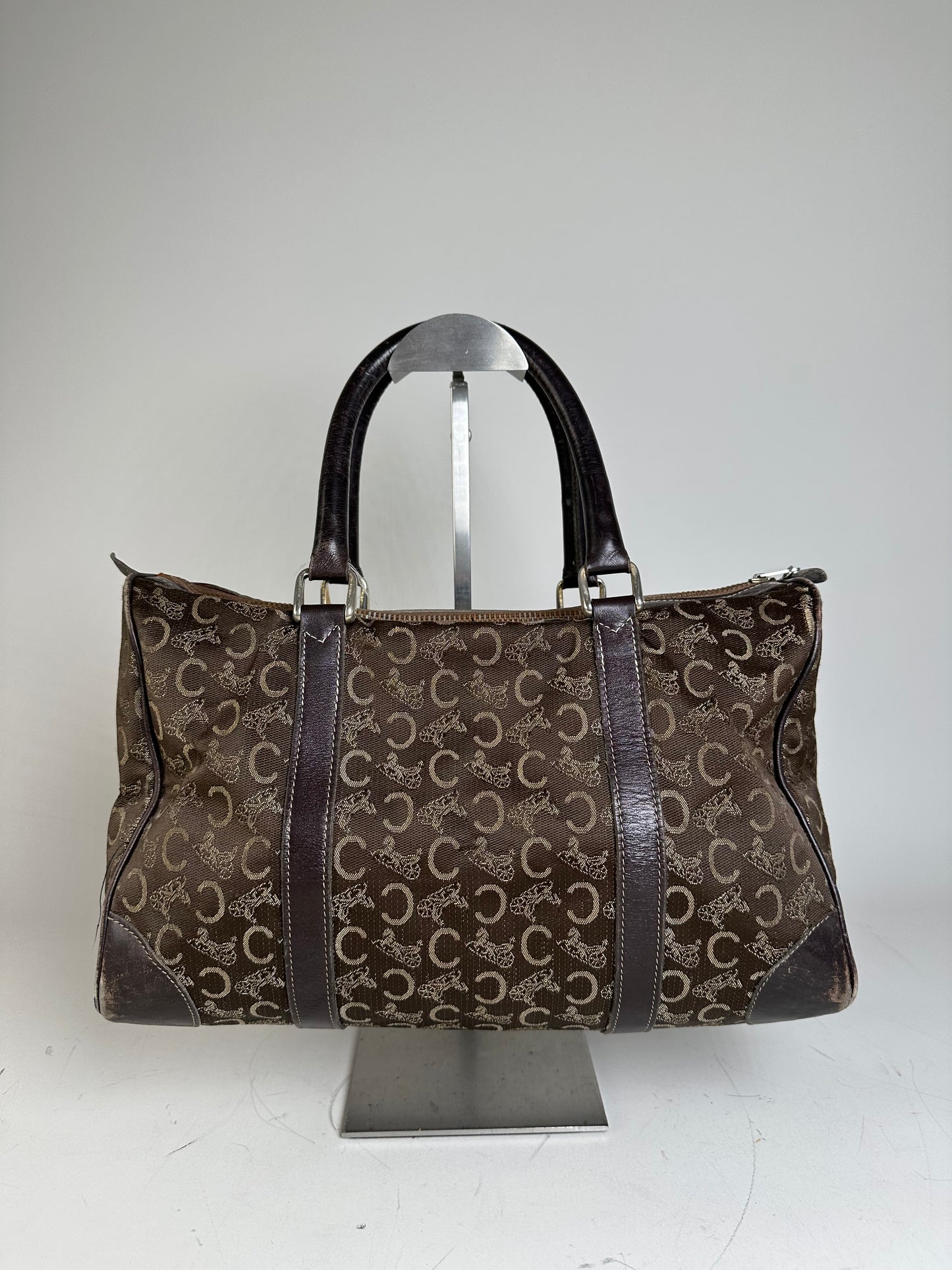 Vintage Celine C Monogram Canvas Tote Brown Beige Gold