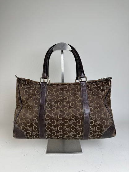 Vintage Celine C Monogram Canvas Tote Brown Beige Gold