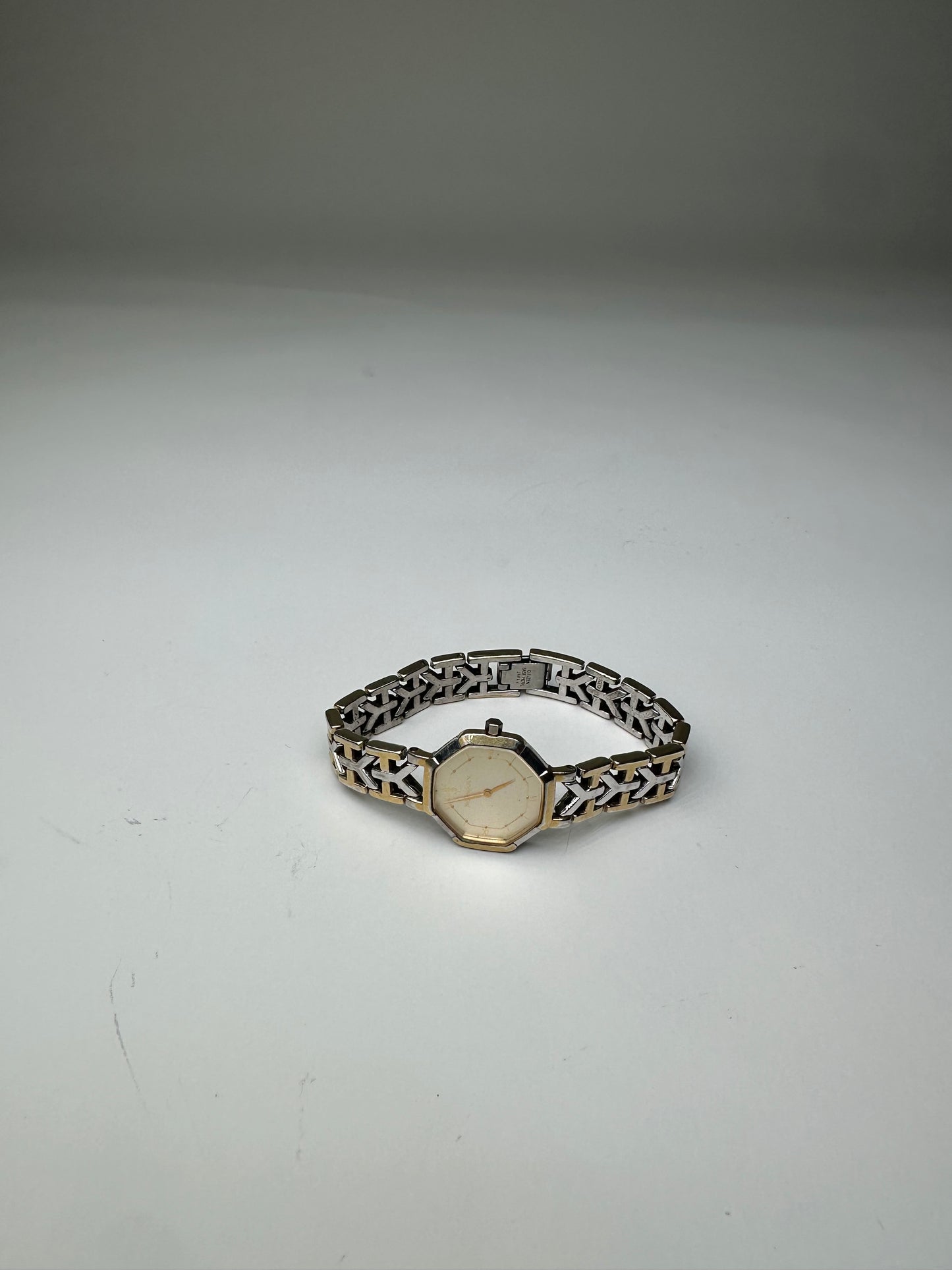 Vintage Saint Laurent Octagonal Bracelet Watch Gold Silver
