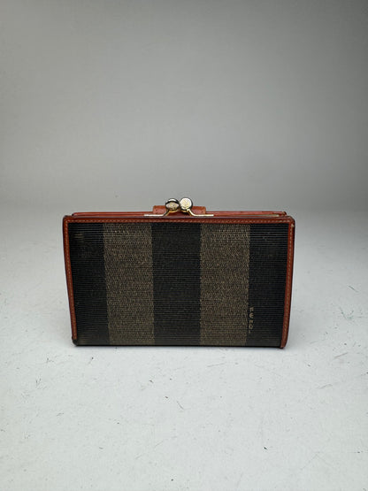 Vintage Fendi Roma Striped Leather wallet brown black gray