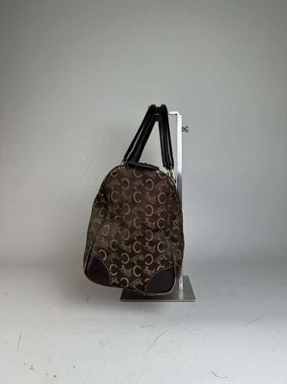 Vintage Celine C Monogram Canvas Tote Brown Beige Gold