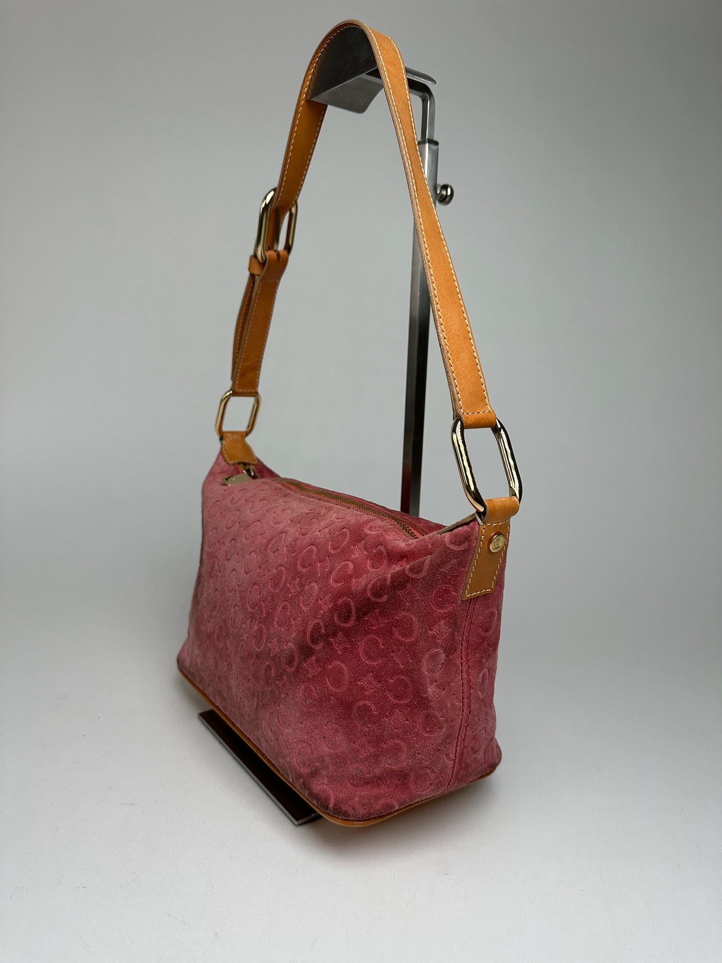 Vintage Celine Macadam Velour Leather Bag Pink