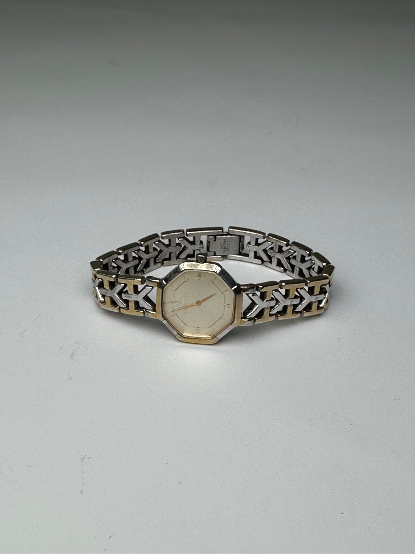 Vintage Saint Laurent Octagonal Bracelet Watch Gold Silver