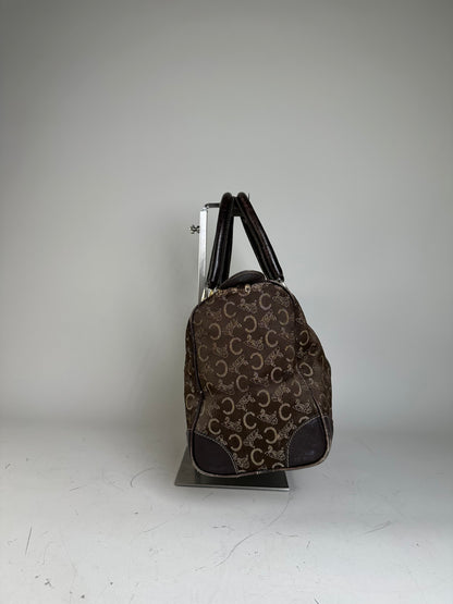 Vintage Celine C Monogram Canvas Tote Brown Beige Gold