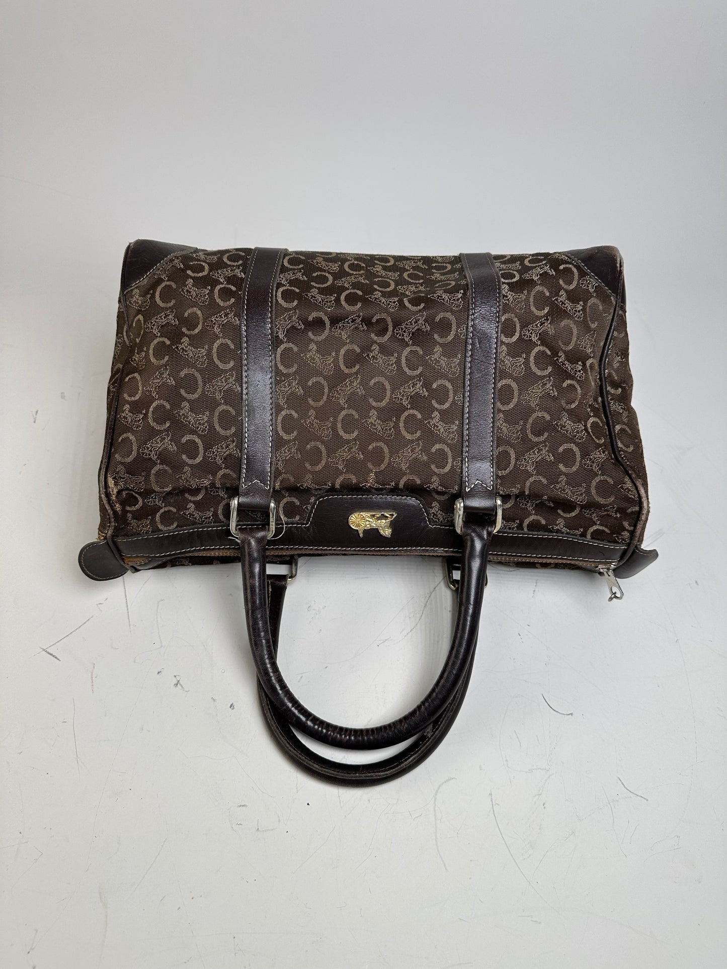 Vintage Celine C Monogram Canvas Tote Brown Beige Gold