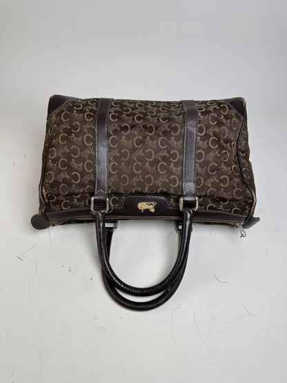 Vintage Celine C Monogram Canvas Tote Brown Beige Gold