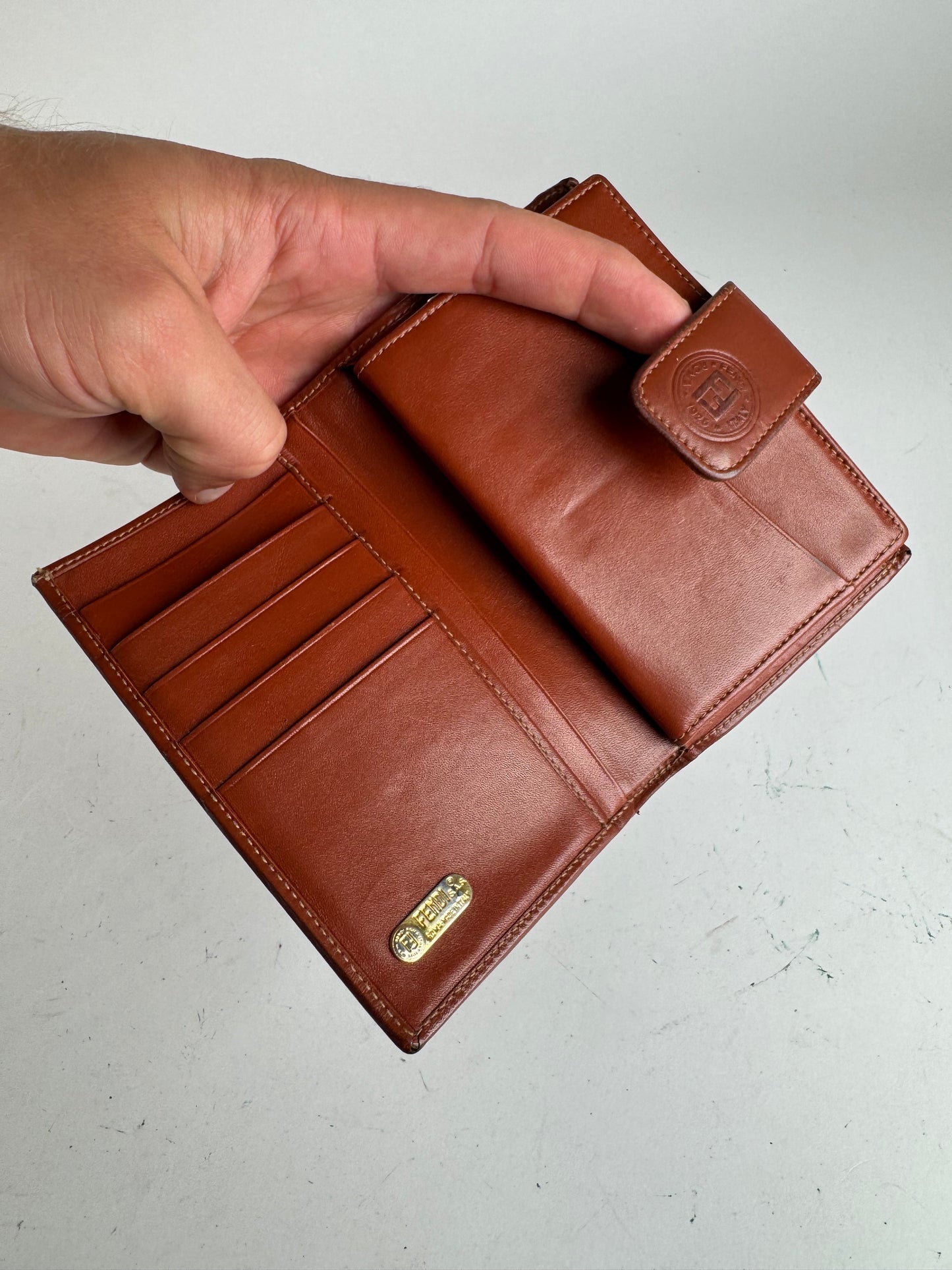 Vintage Fendi Roma Striped Leather wallet brown black gray