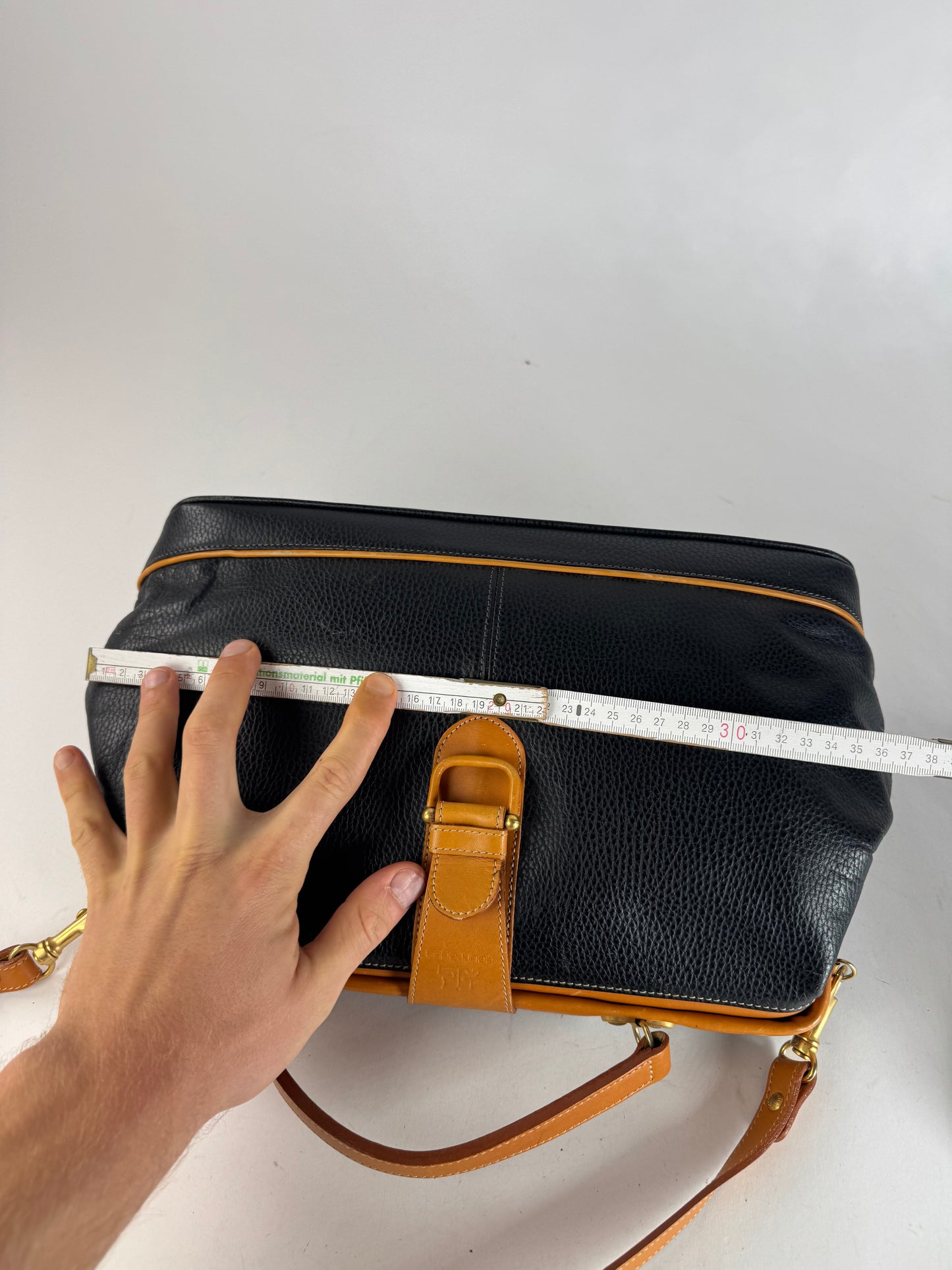 Vintage Courreges 2Way Leather Handbag Black Brown