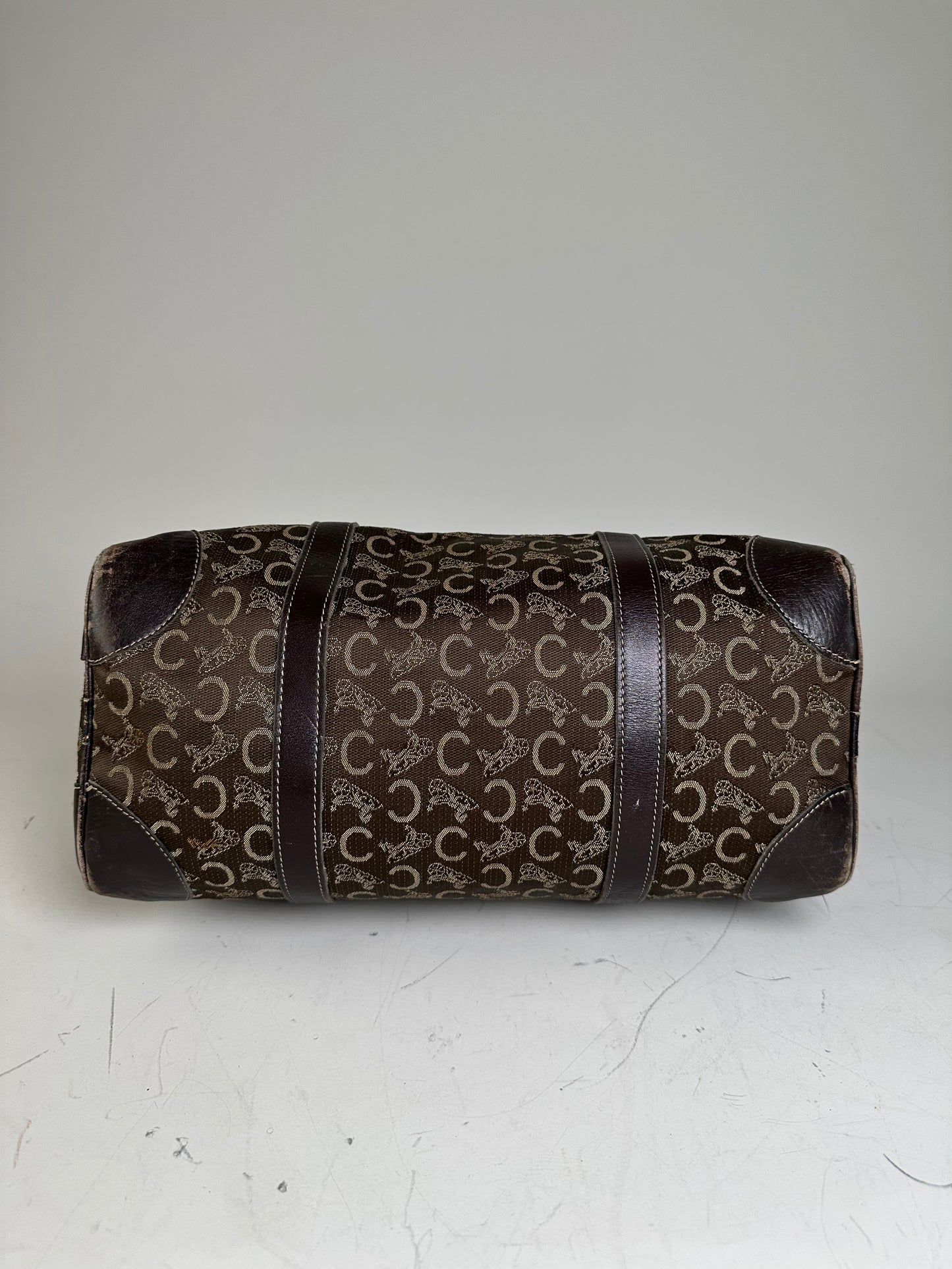 Vintage Celine C Monogram Canvas Tote Brown Beige Gold