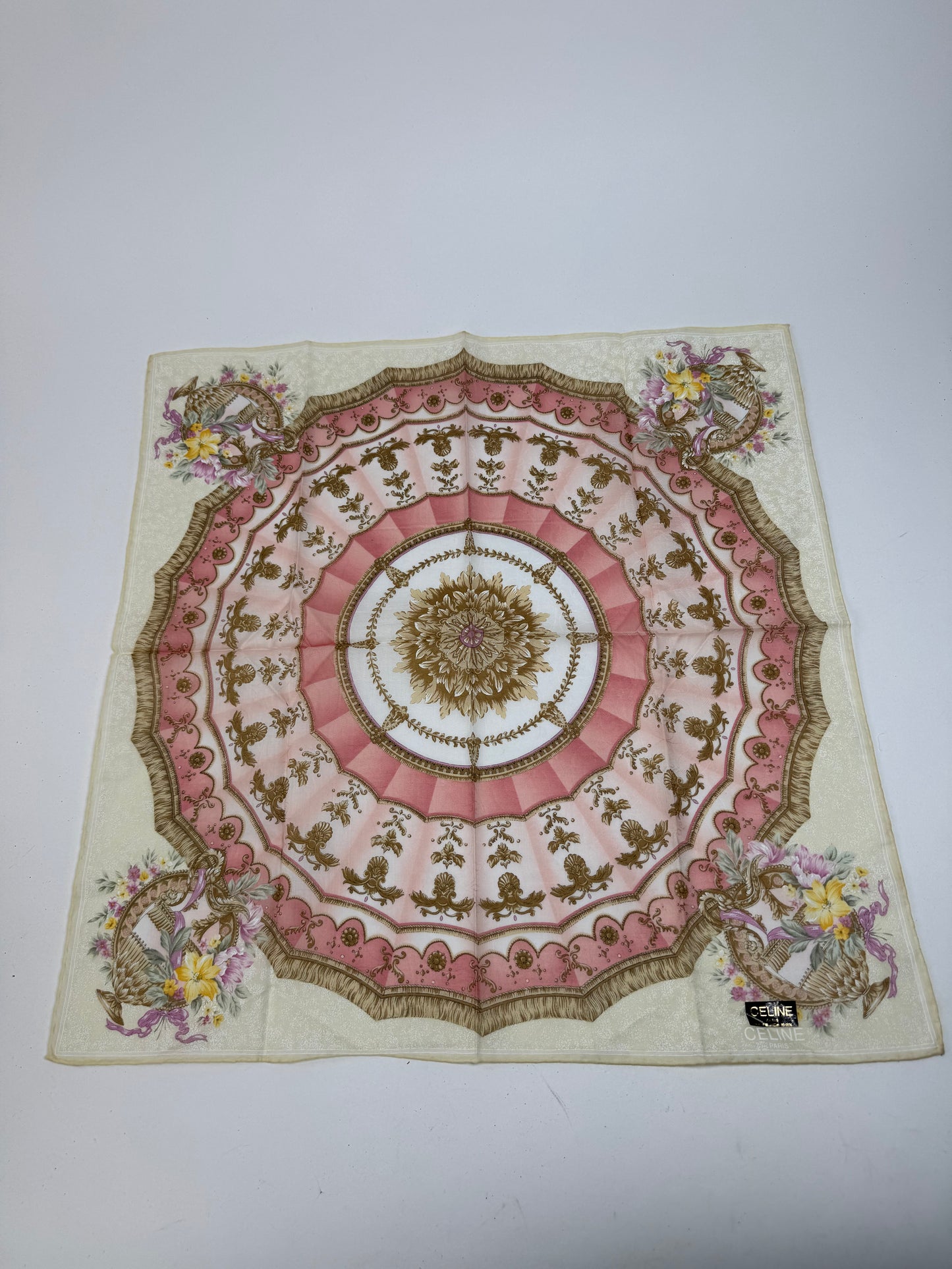 Vintage Celine Scarf Yellow pink