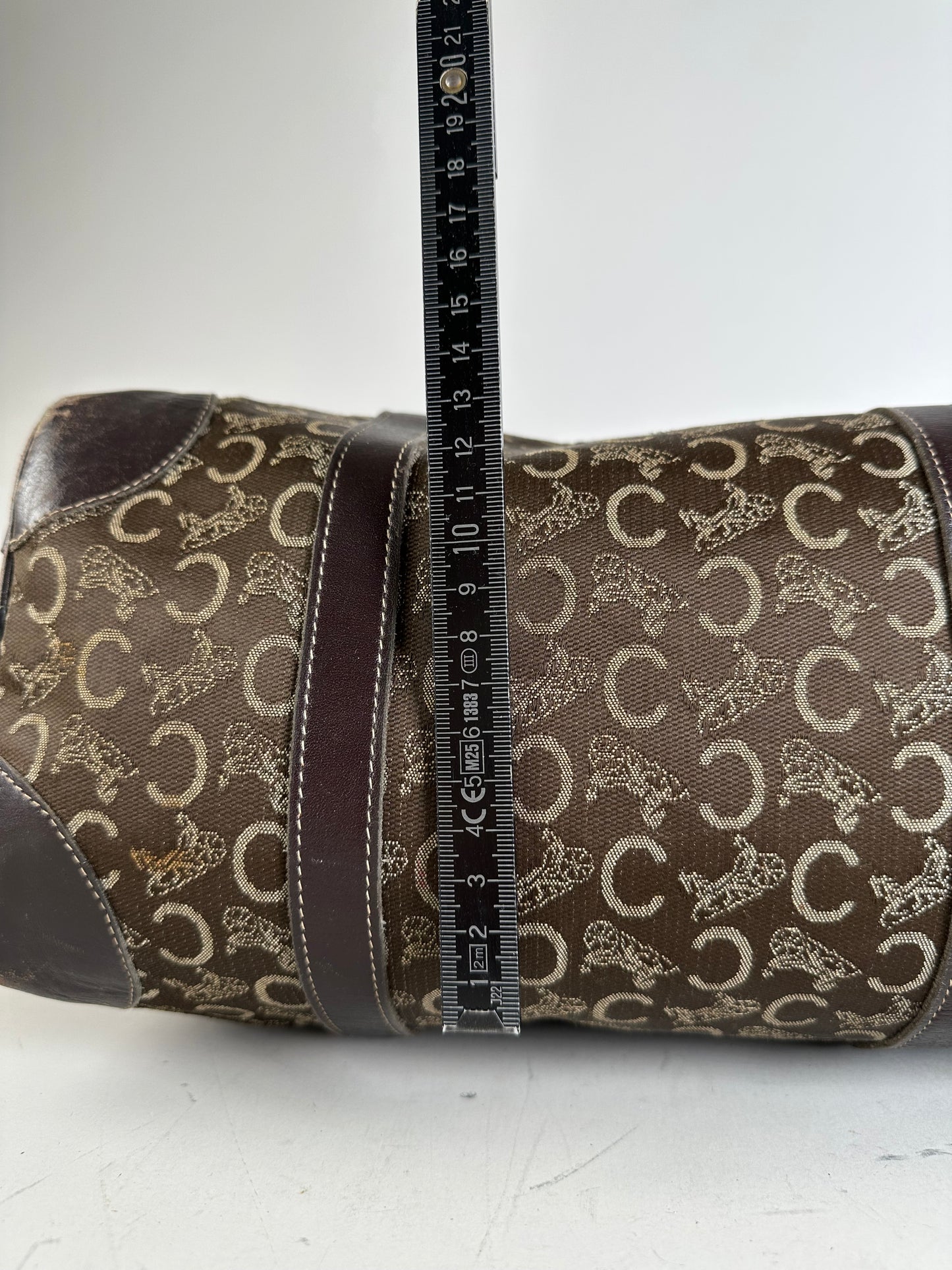 Vintage Celine C Monogram Canvas Tote Brown Beige Gold