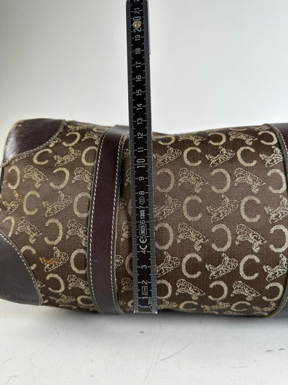 Vintage Celine C Monogram Canvas Tote Brown Beige Gold