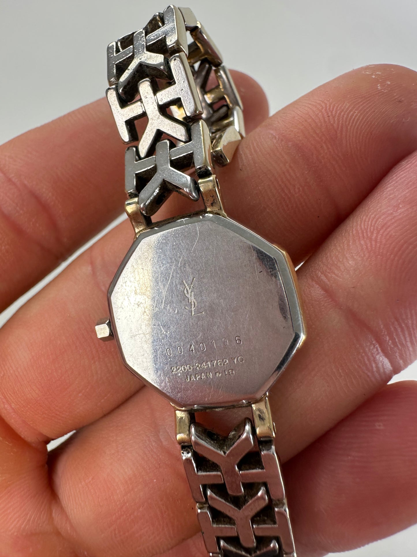Vintage Saint Laurent Octagonal Bracelet Watch Gold Silver