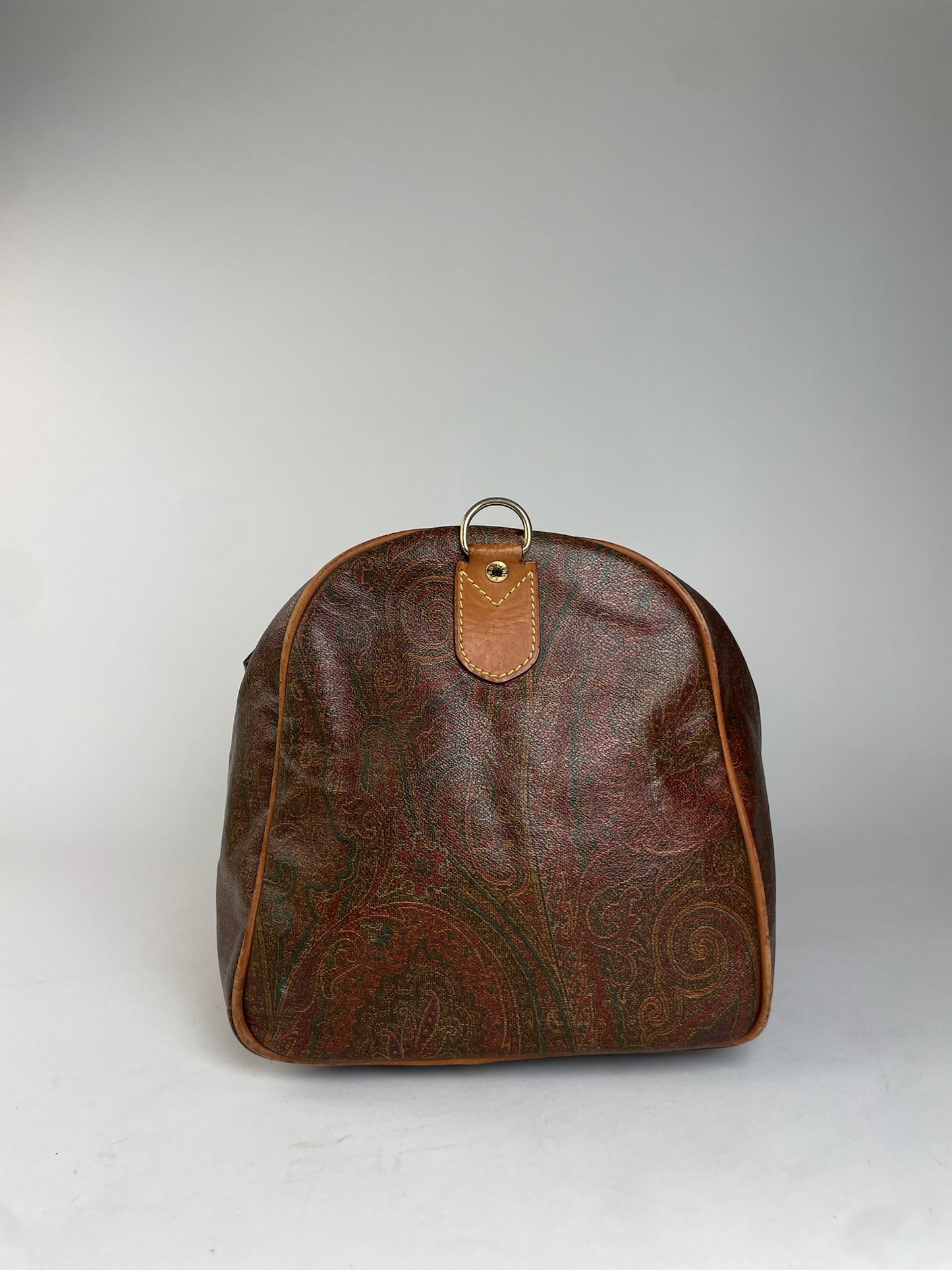 Vintage Etro Paisley Monogram Leather Duffel Bag Orange brown
