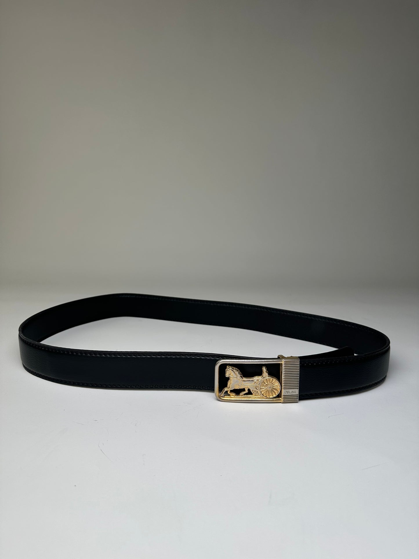 Vintage Celine Leather Belt Black Gold Buckle