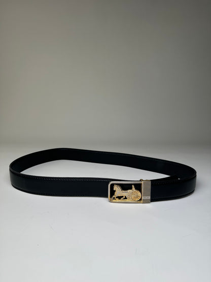 Vintage Celine Leather Belt Black Gold Buckle