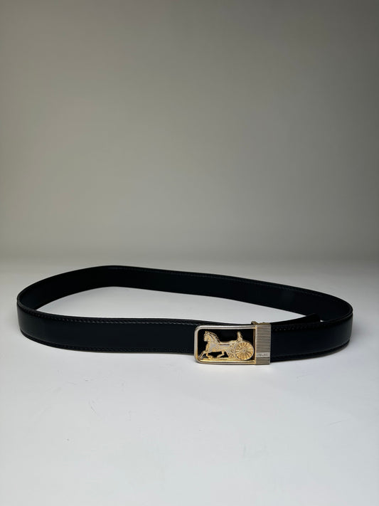 Vintage Celine Leather Belt Black Gold Buckle