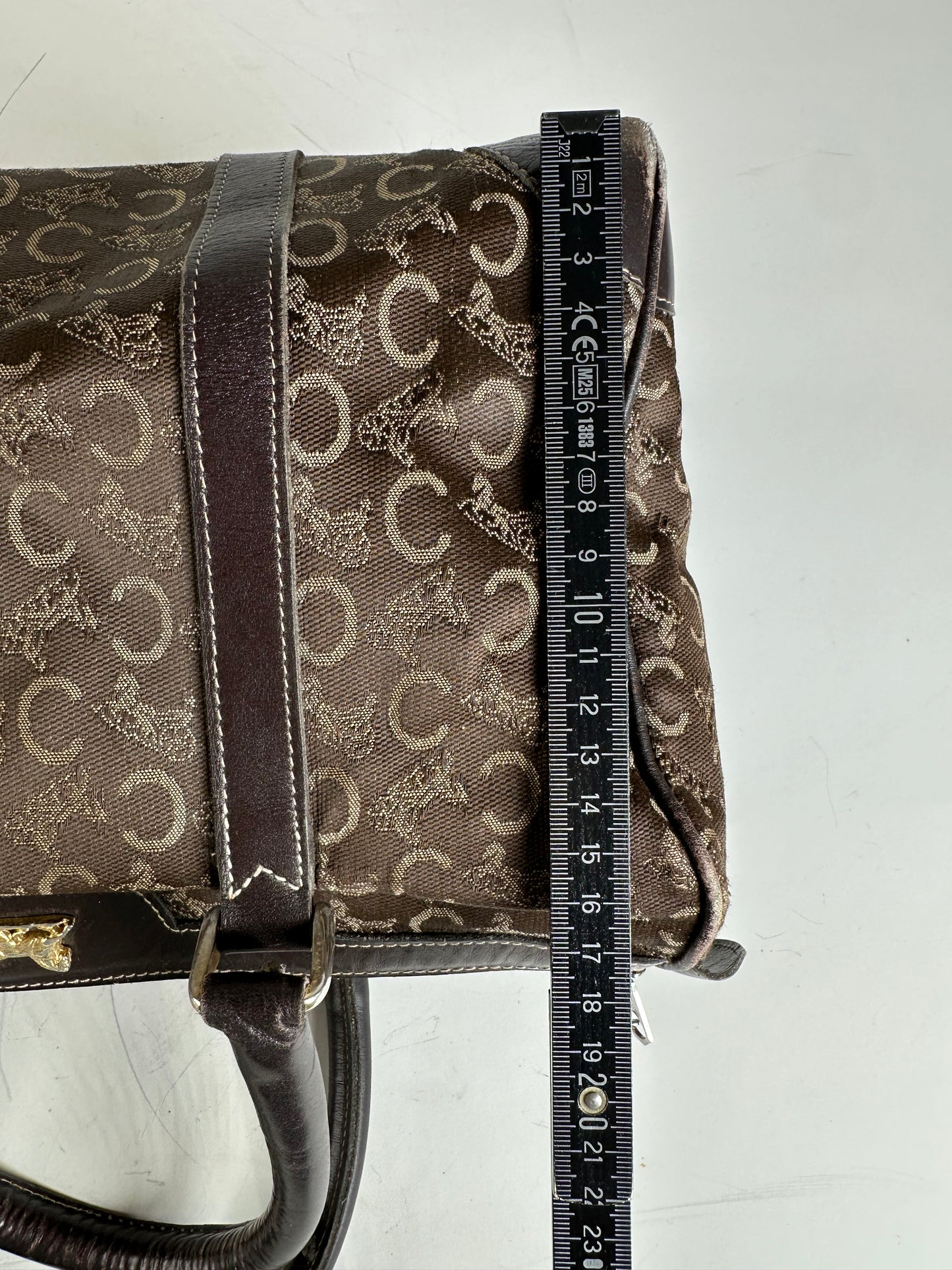Vintage Celine C Monogram Canvas Tote Brown Beige Gold