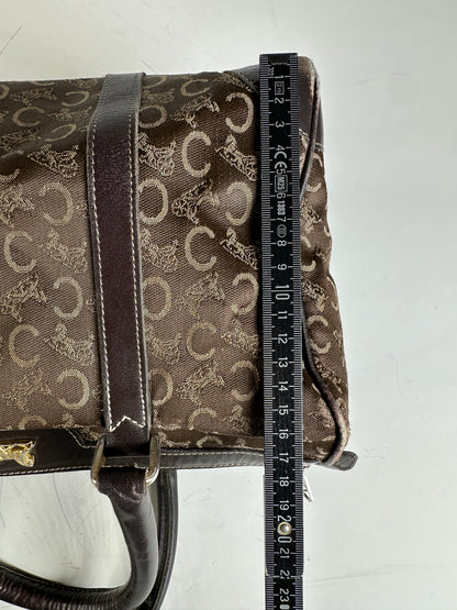 Vintage Celine C Monogram Canvas Tote Brown Beige Gold