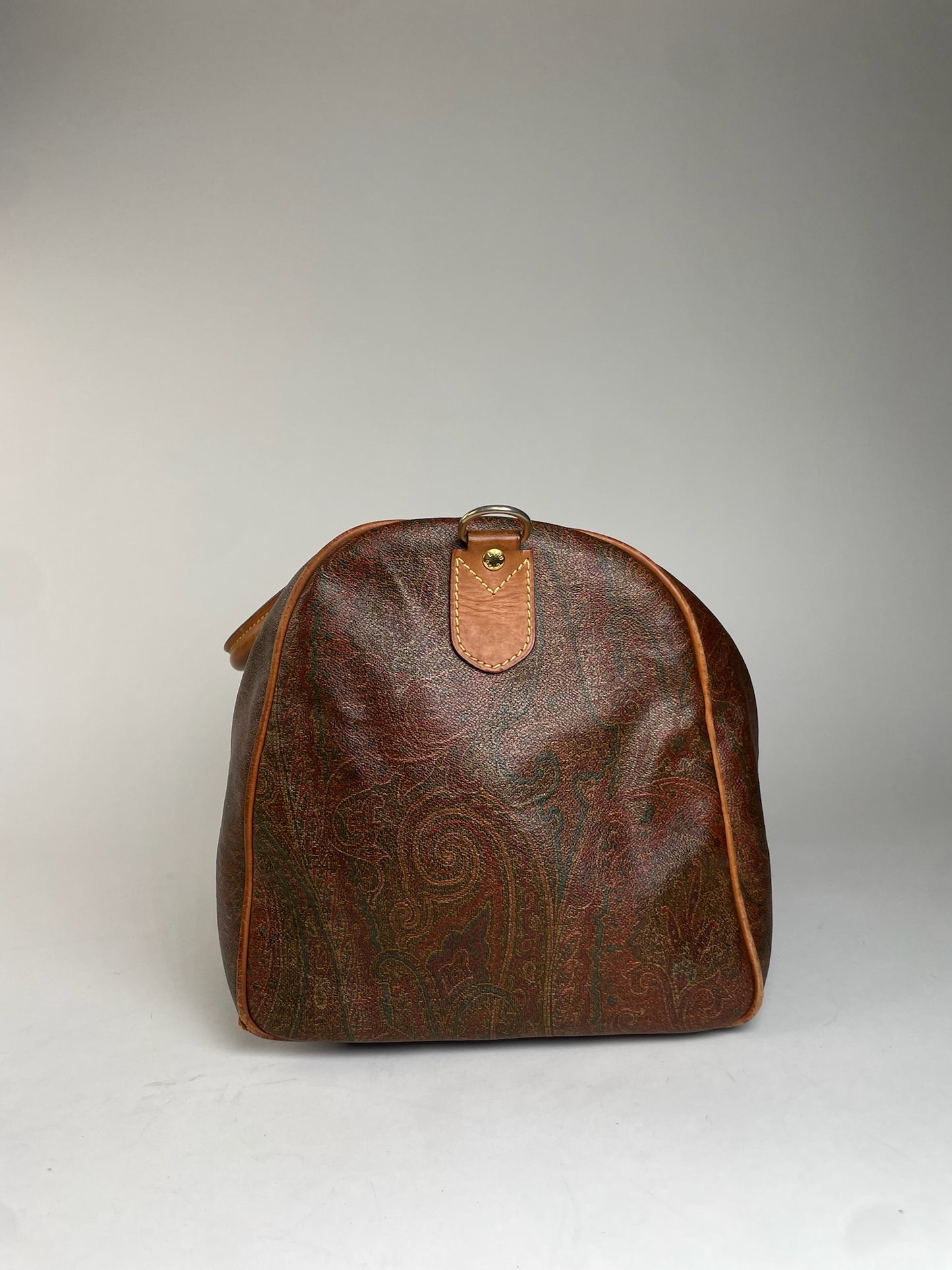 Vintage Etro Paisley Monogram Leather Duffel Bag Orange brown