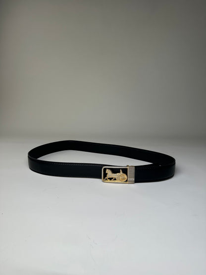 Vintage Celine Leather Belt Black Gold Buckle