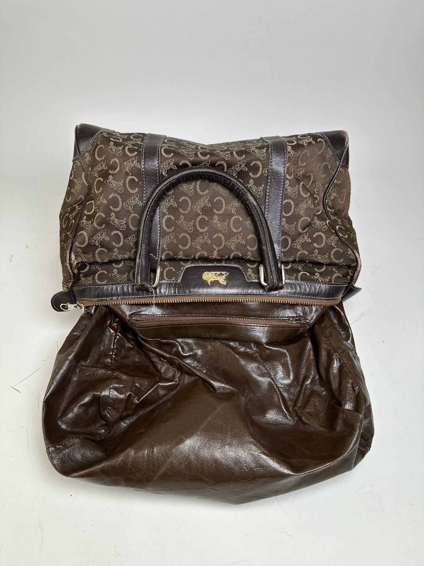 Vintage Celine C Monogram Canvas Tote Brown Beige Gold