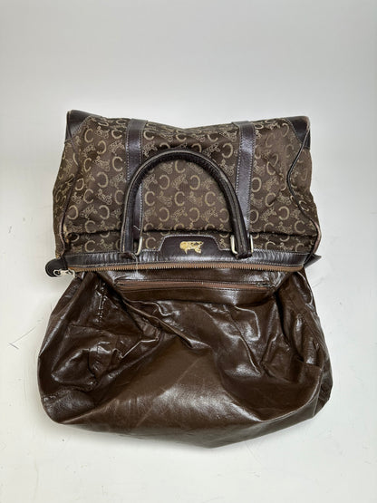 Vintage Celine C Monogram Canvas Tote Brown Beige Gold