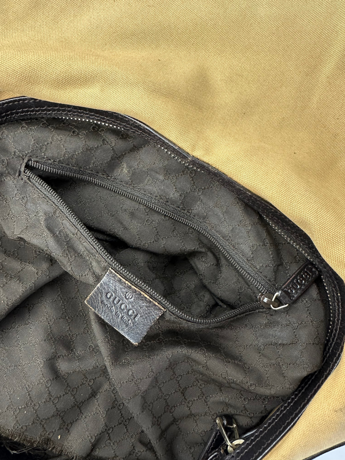 Vintage Gucci Canvas Hobo Bag Late 1990s Tan Black