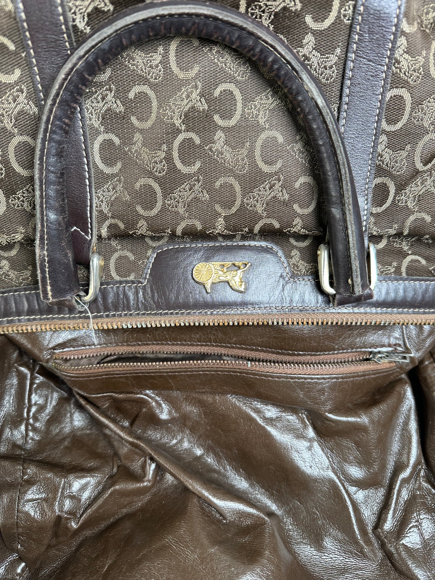 Vintage Celine C Monogram Canvas Tote Brown Beige Gold