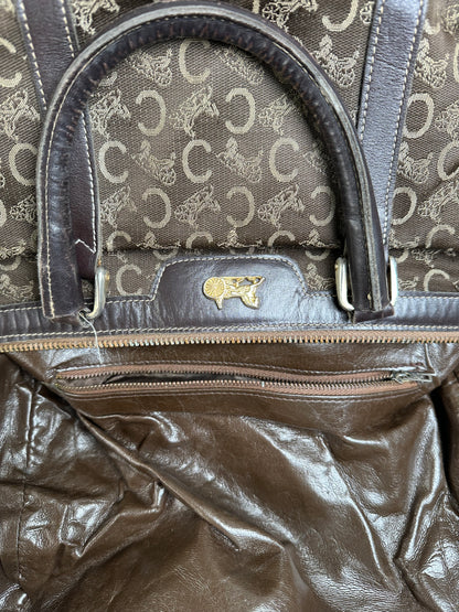 Vintage Celine C Monogram Canvas Tote Brown Beige Gold