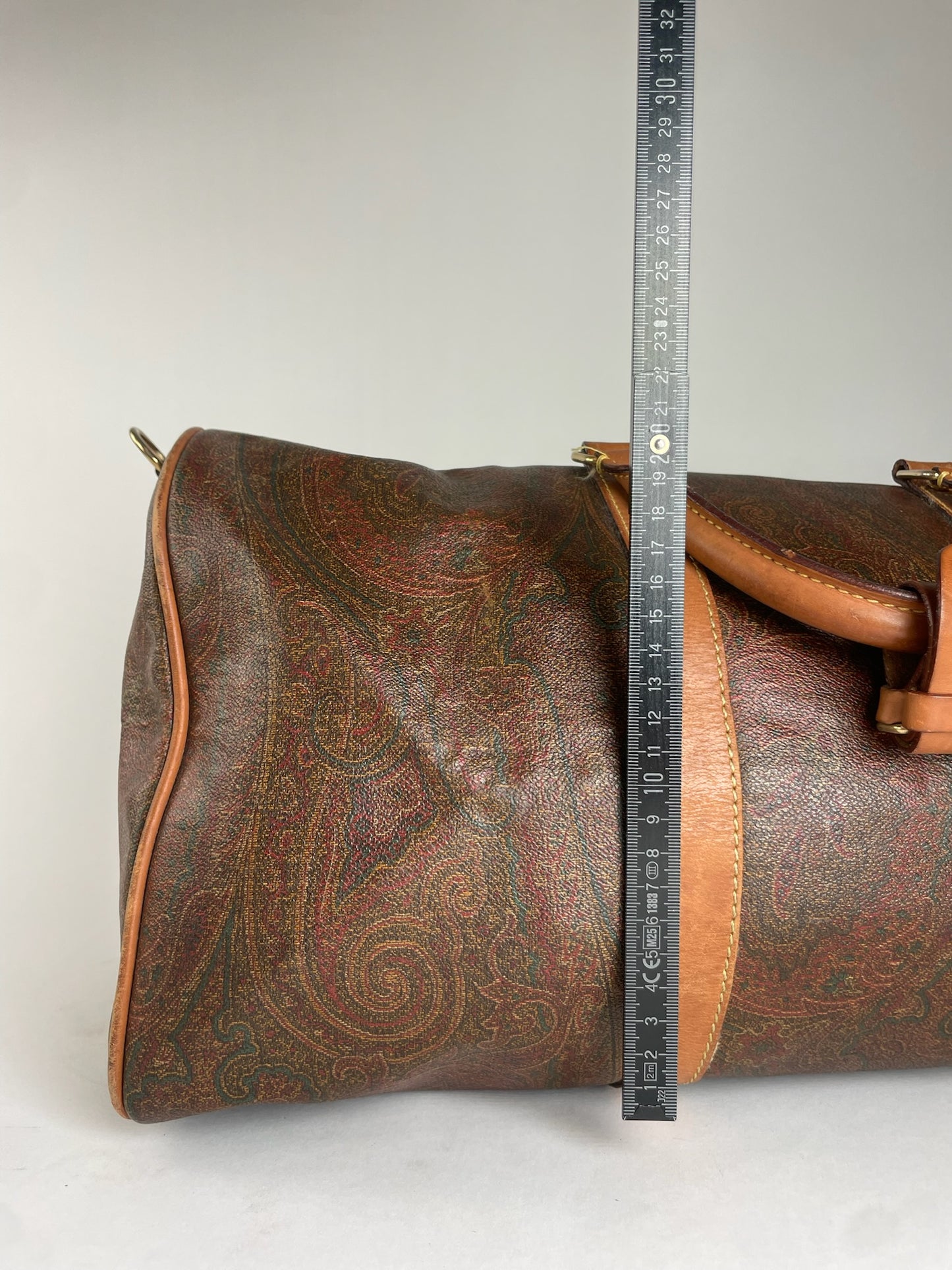 Vintage Etro Paisley Monogram Leather Duffel Bag Orange brown