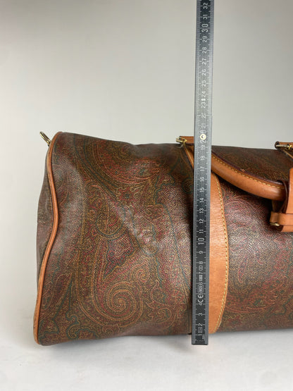Vintage Etro Paisley Monogram Leather Duffel Bag Orange brown