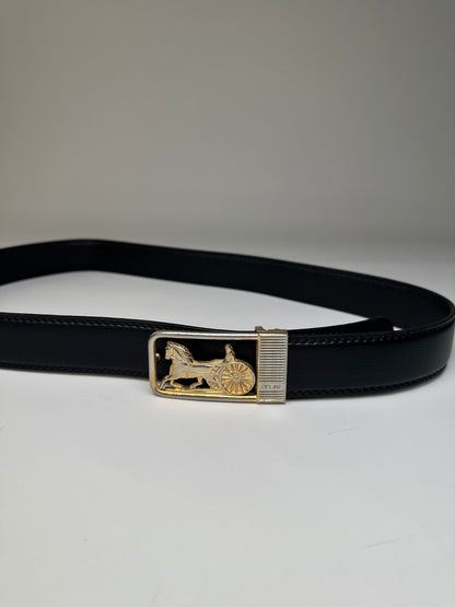 Vintage Celine Leather Belt Black Gold Buckle